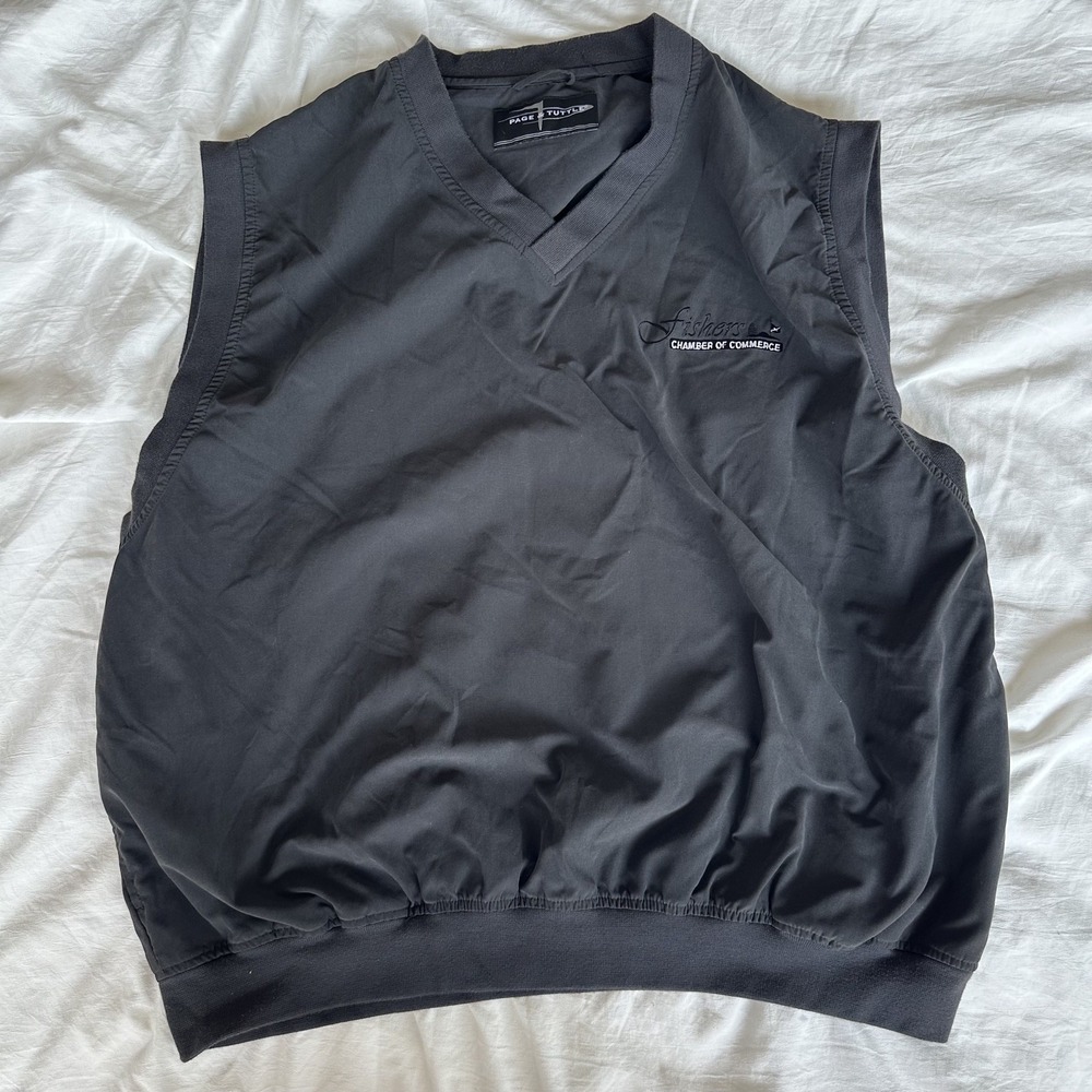 Page & Tuttle Black Vest Medium Pullover‎ v neck mens Sz Large Fishers